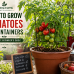 How to grow tomatoes in containers with a healthy tomato plant growing in a large pot